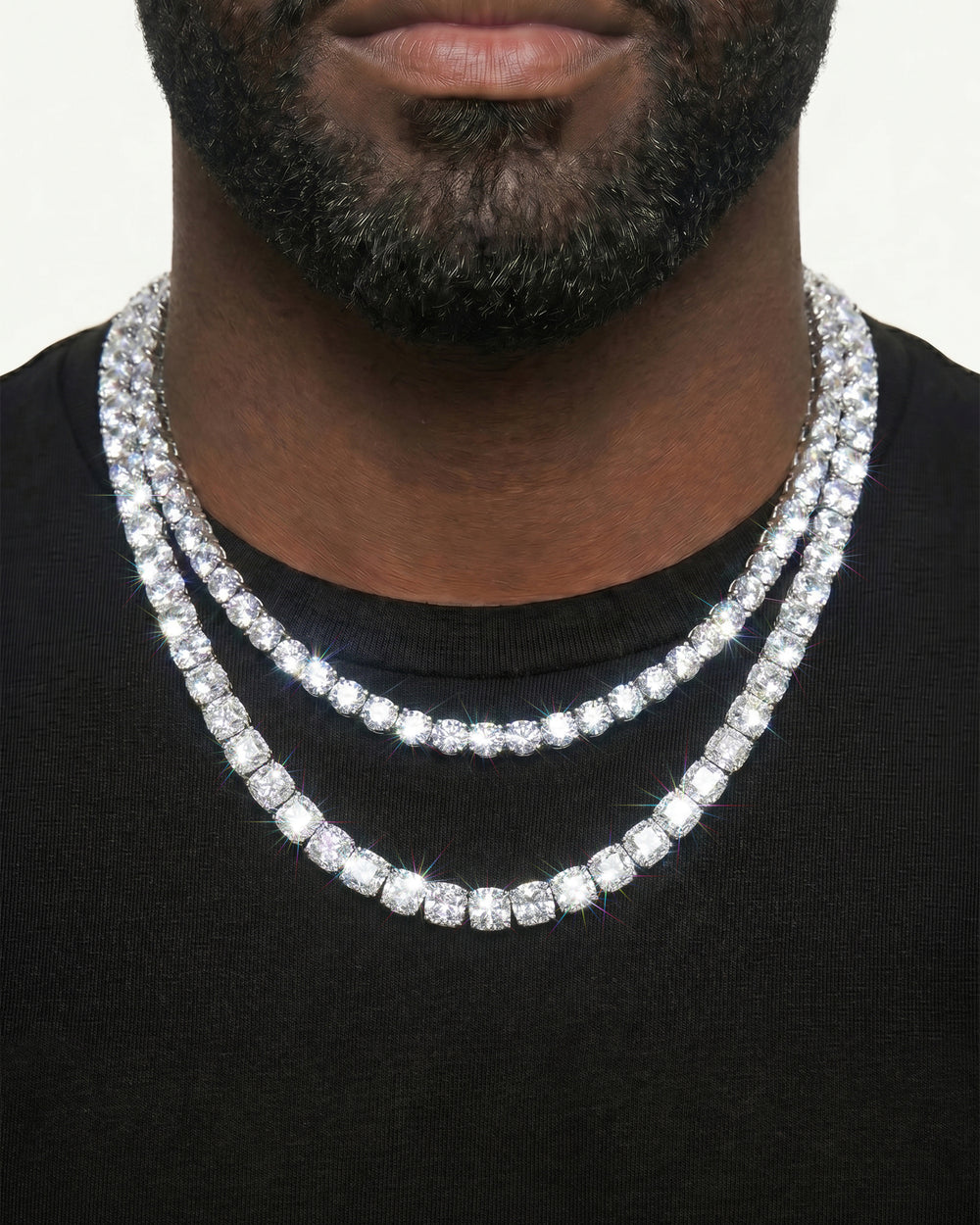 White Gold Cuban Chain Set