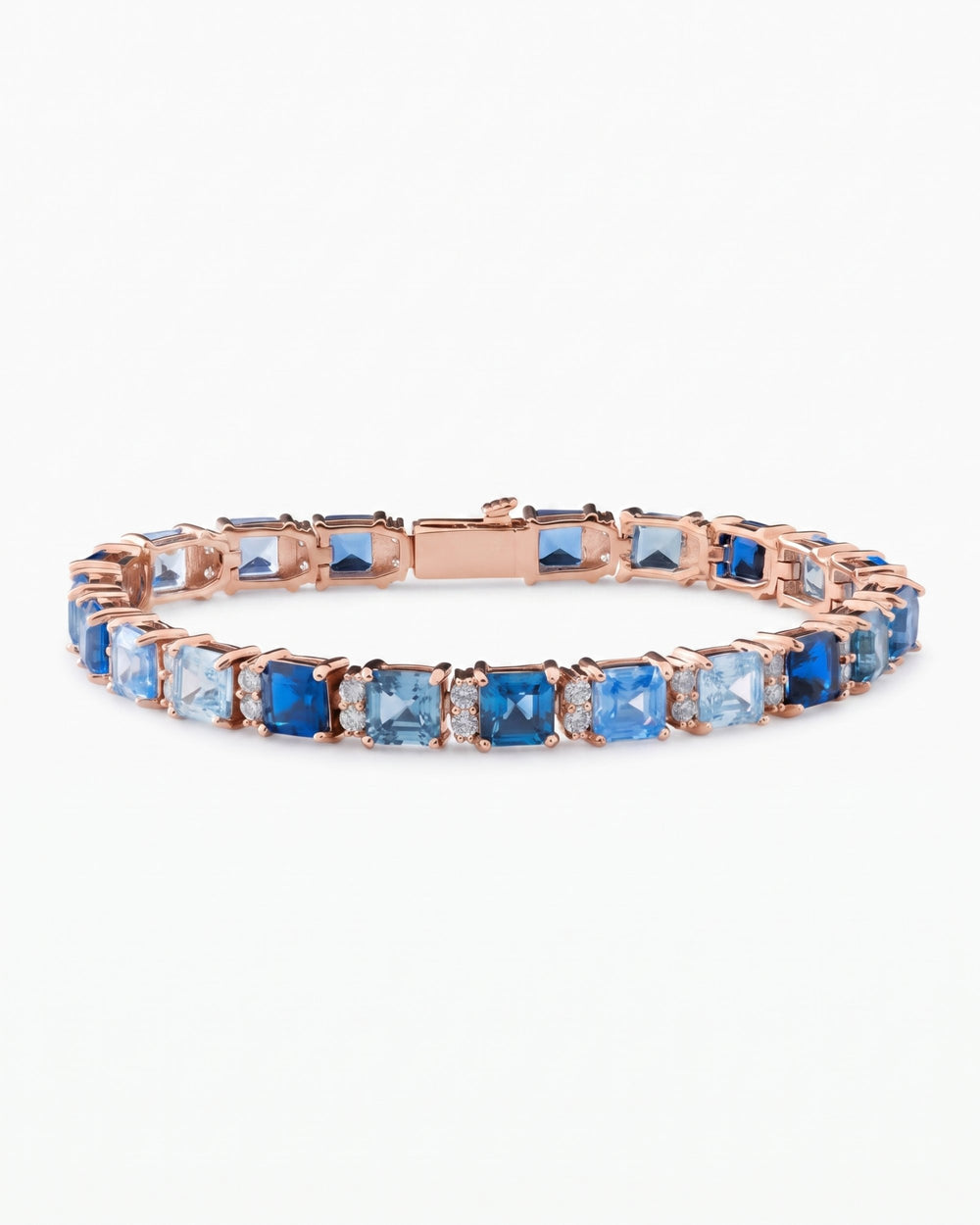 5MM Asscher Cut Blue Moissanite Tennis Bracelet - Rose Gold