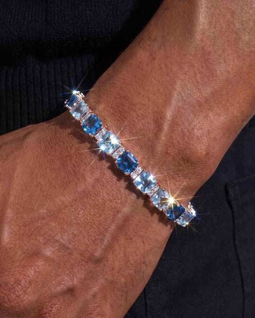 5mm asscher cut blue moissanite tennis bracelet rose model
