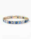 5MM Asscher Cut Blue Moissanite Tennis Bracelet - Yellow Gold