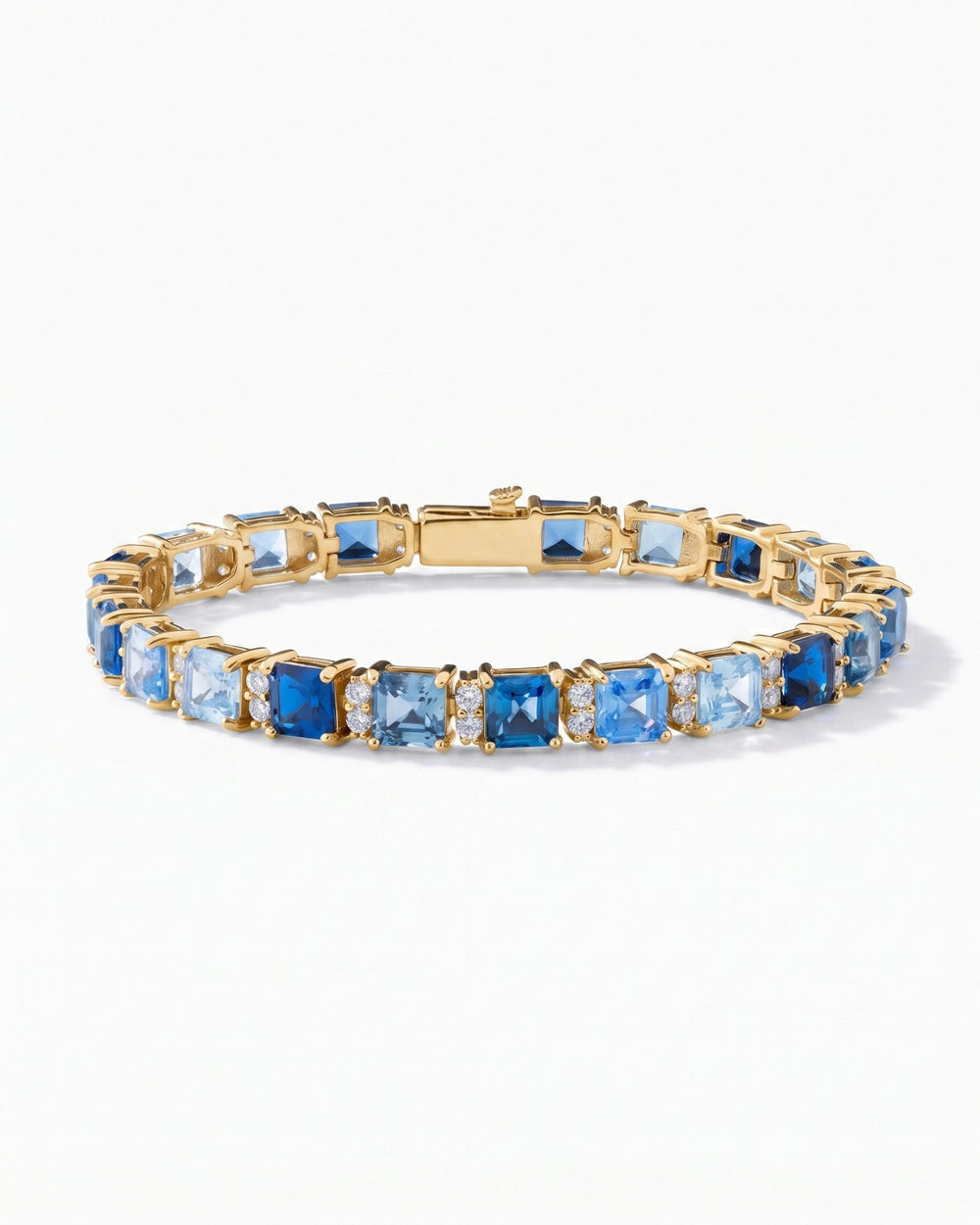 5MM Asscher Cut Blue Moissanite Tennis Bracelet - Yellow Gold
