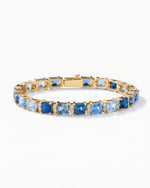 5MM Asscher Cut Blue Moissanite Tennis Bracelet - Yellow Gold