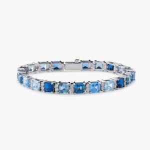 Bracelet Tennis Diamant Bleu 6 Mm - 34 Diamants, Certification GIL, Argent 925, Brillance Exceptionnelle