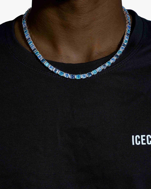 5mm asscher cut blue moissanite tennis chain px icecartel model shoot