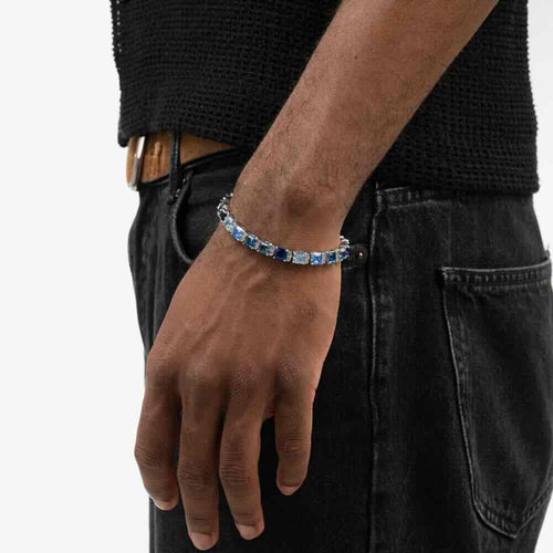 5mm asscher cut blue moissanite tennis bracelet model