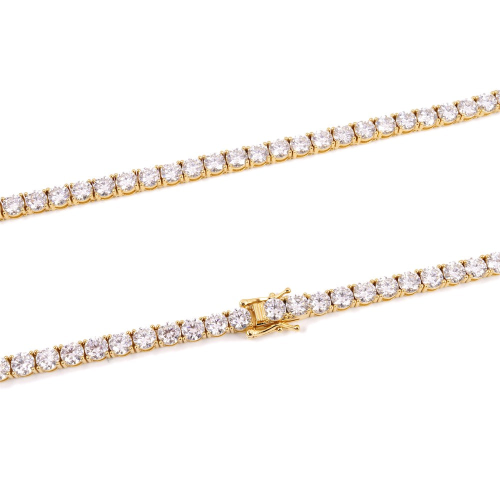 5MM Diamond Tennis Chain 14K Solid Yellow Gold clasp