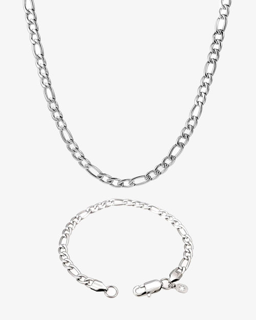 5mm figaro link chain bracelet bundle silver px main