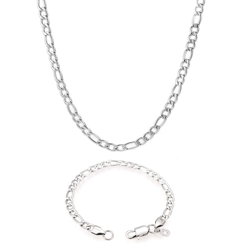 5MM Figaro Chain and Bracelet Bundle Silver