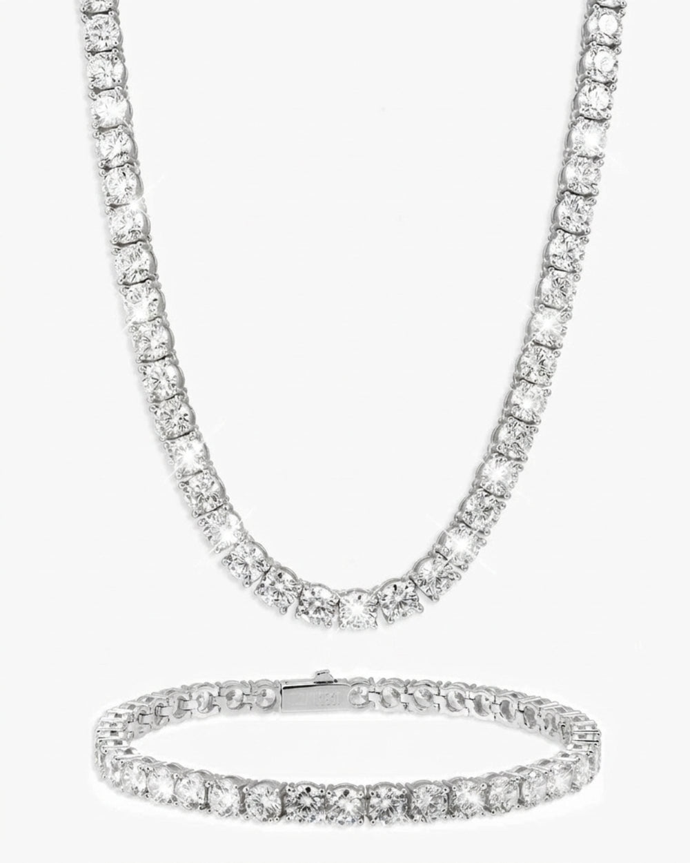 5MM Tennis Chain and Bracelet Bundle 14K Gold - White Gold