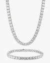 5MM Tennis Chain and Bracelet Bundle 14K Gold - White Gold