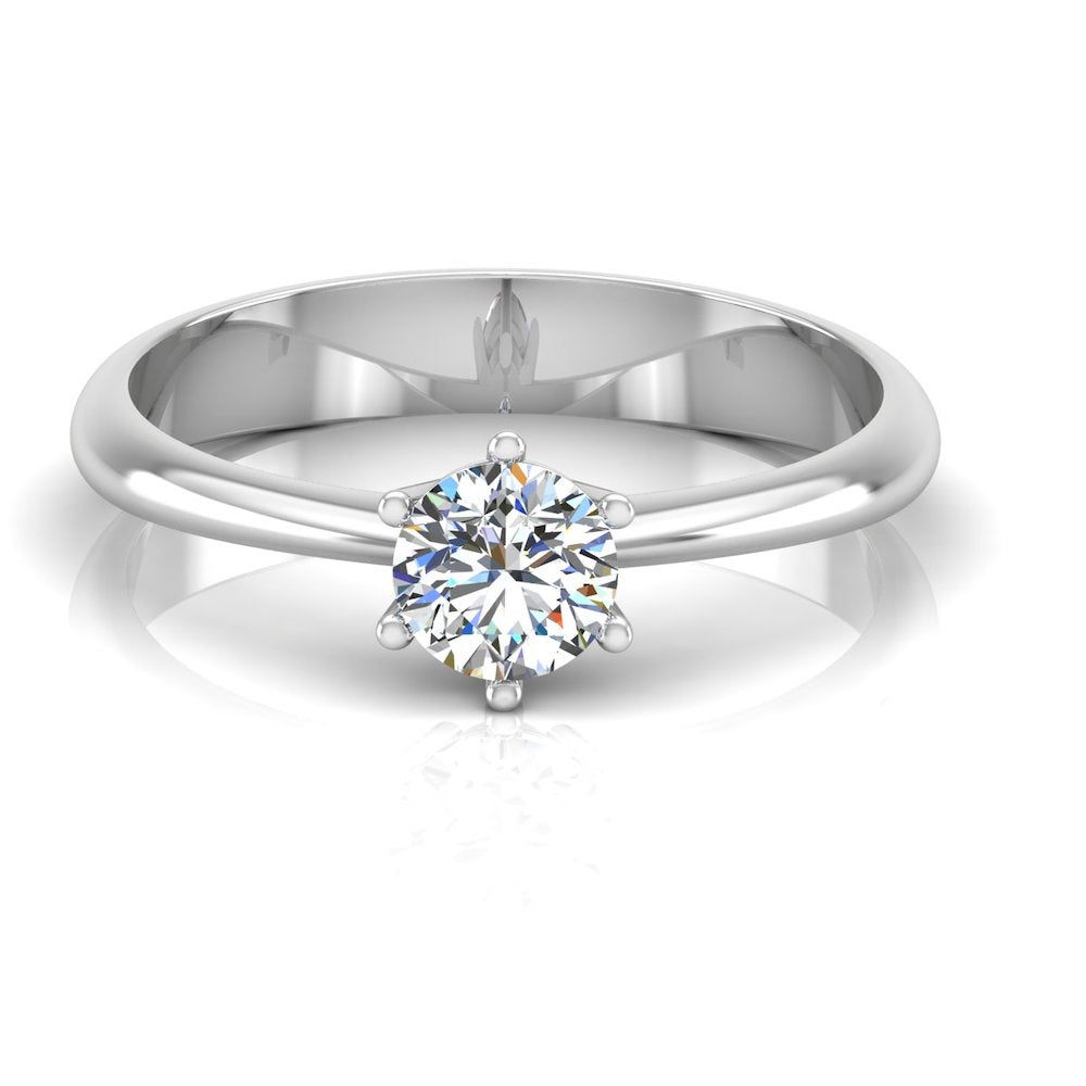 6 Prong Petite Moissanite Round Solitaire Engagement Ring front