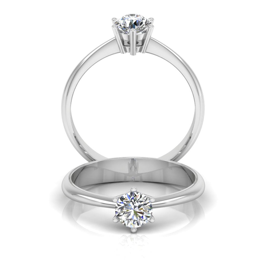6 Prong Petite Moissanite Round Solitaire Engagement Ring set