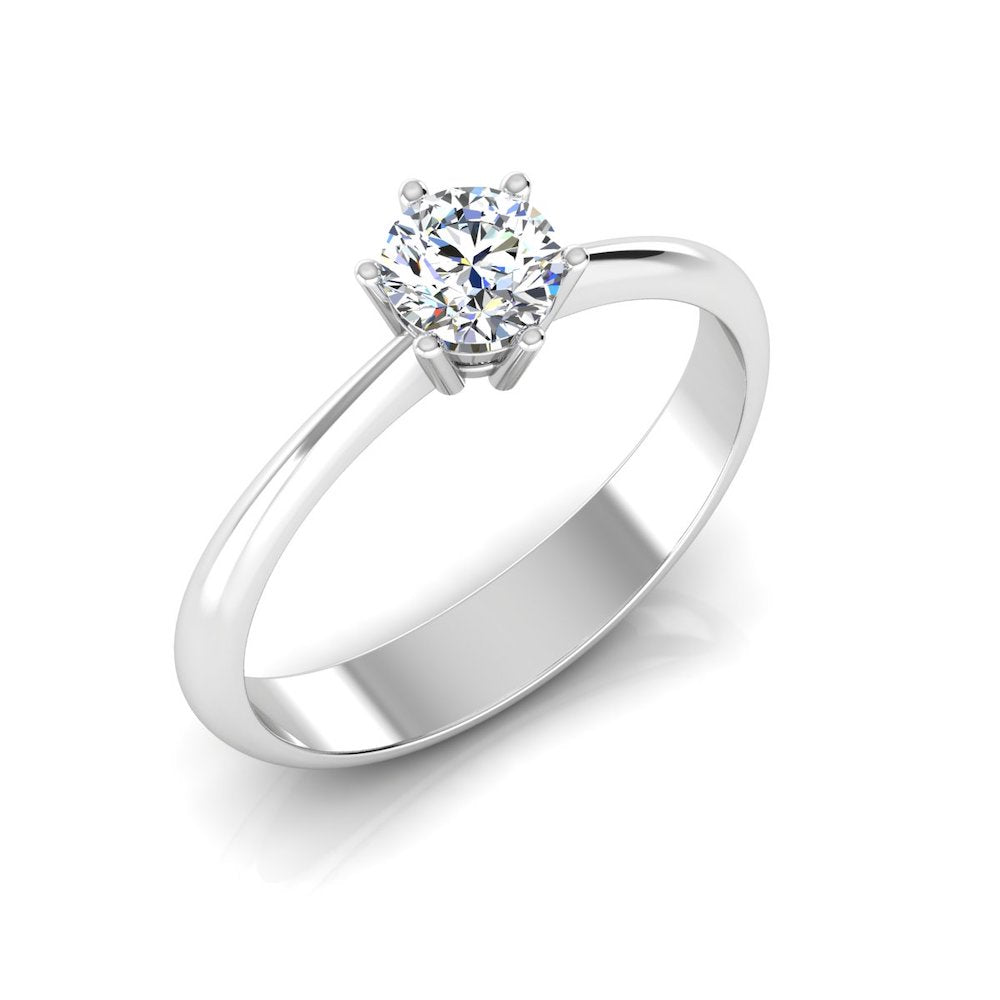 6 Prong Petite Moissanite Round Solitaire Engagement Ring