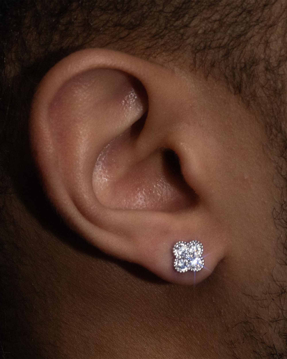 6MM VVS Four Leaf Earrings 14K Gold model icecartel px