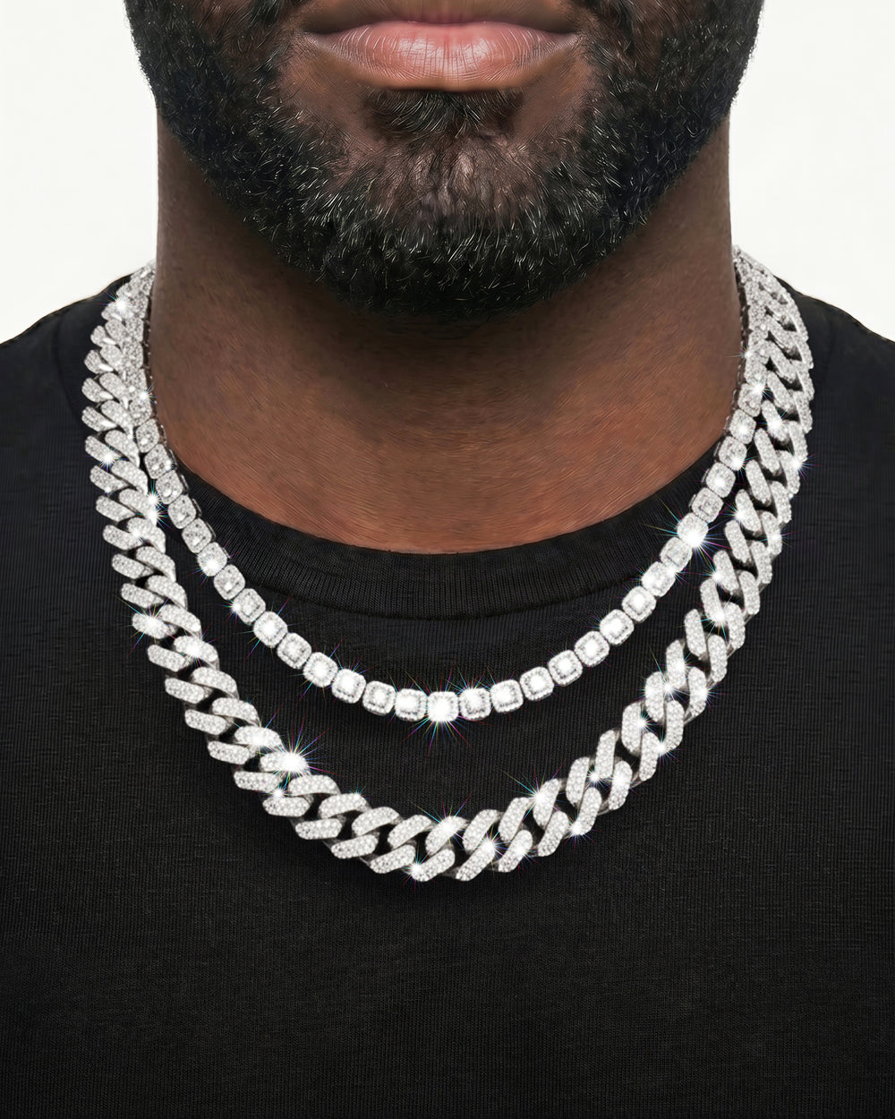 White Gold Cuban Chain Set