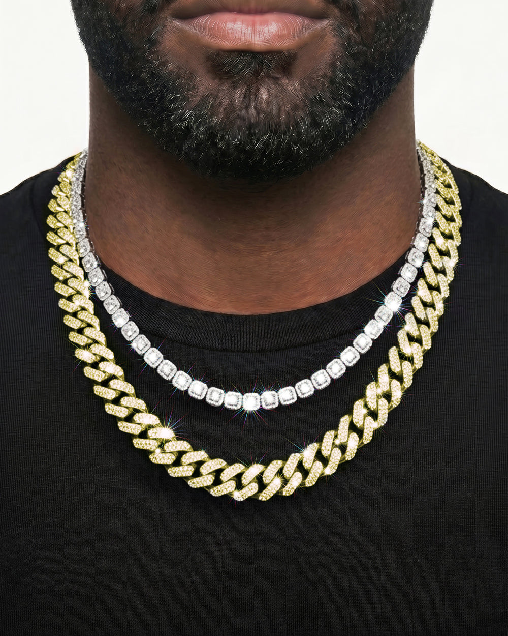 Yellow Gold Cuban Chain Set