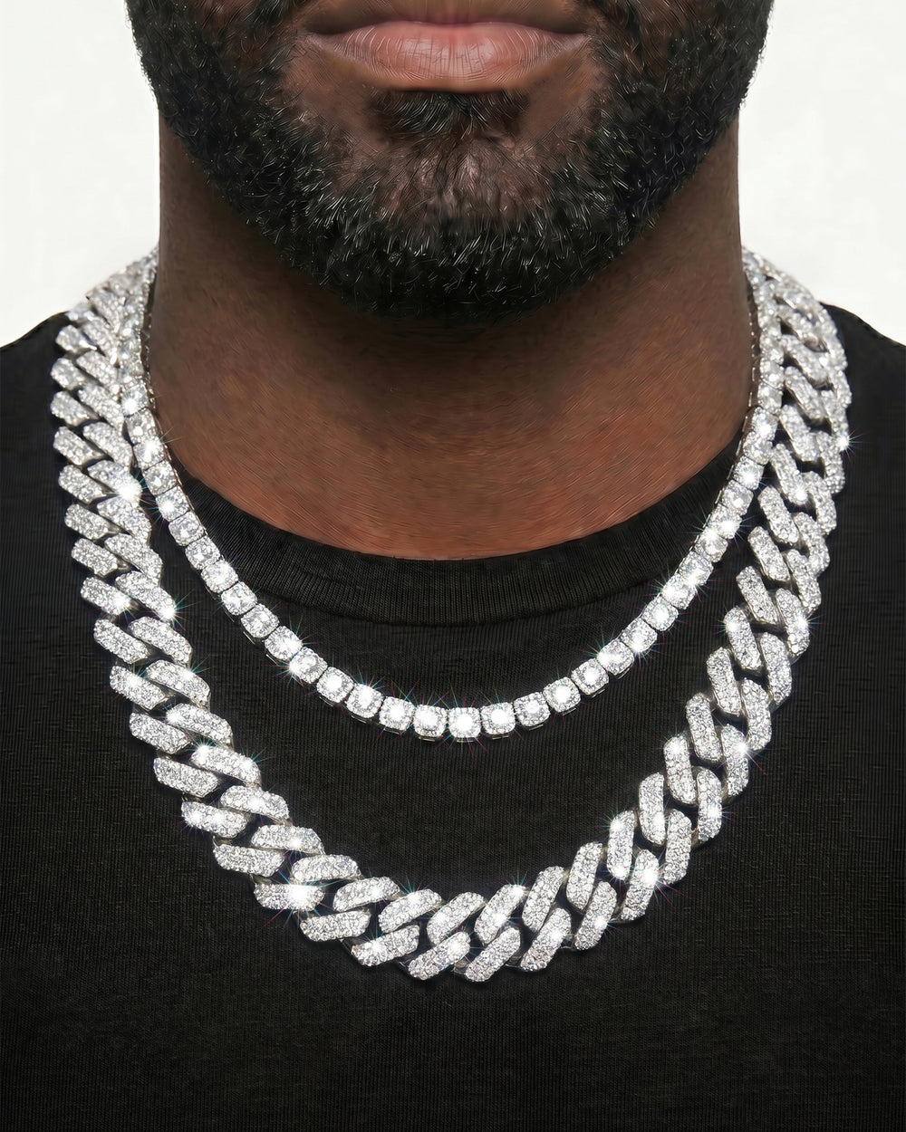 White Gold Cuban Chain Set