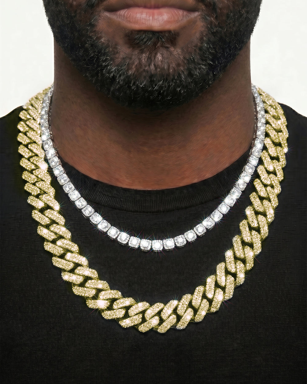 Yellow Gold Cuban Chain Set