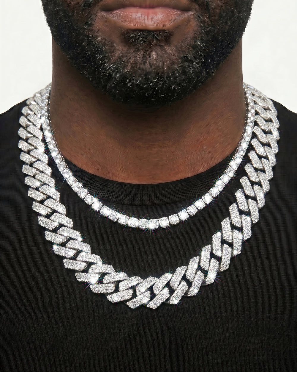 White Gold Cuban Chain Set