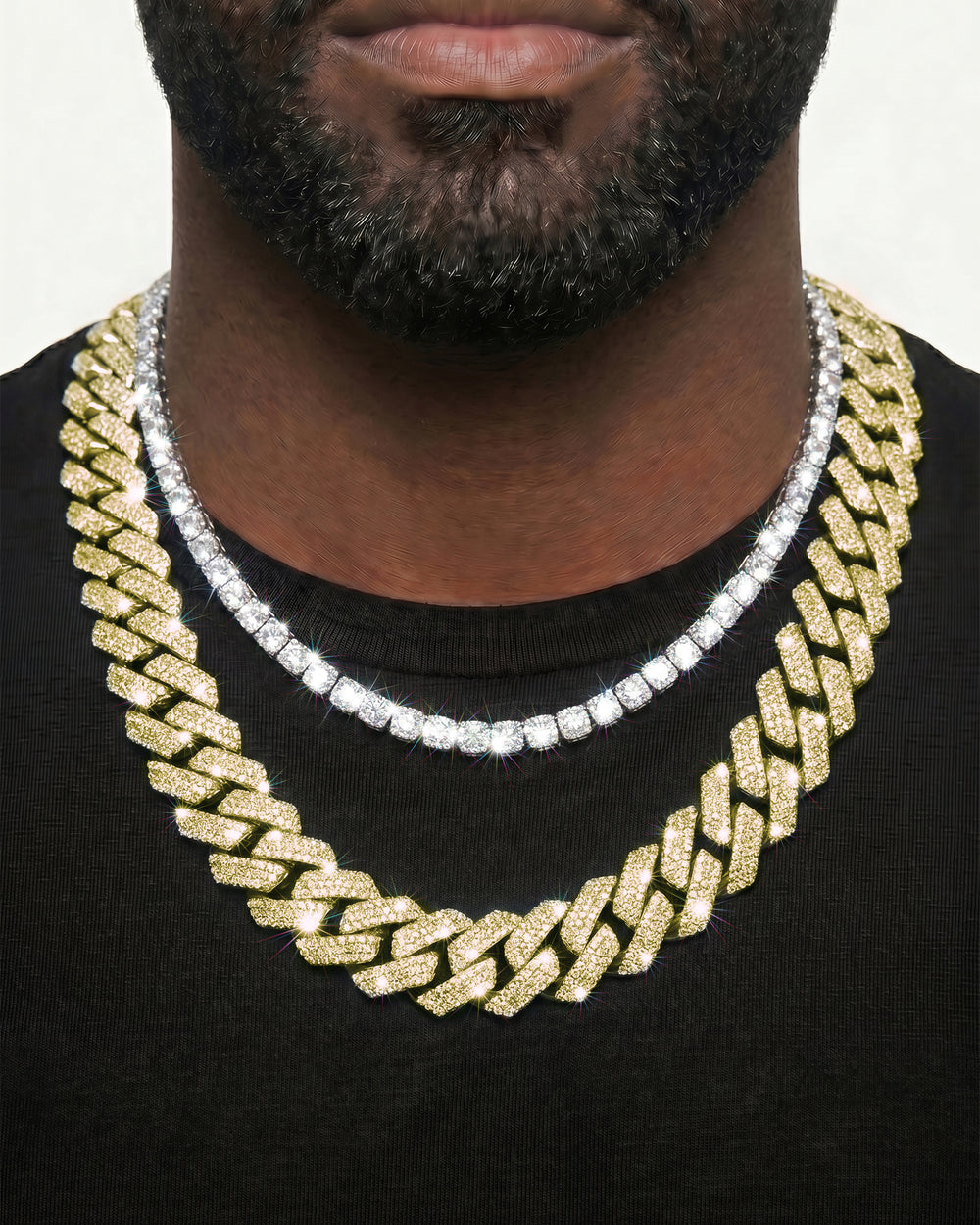 Yellow Gold Cuban Chain Set