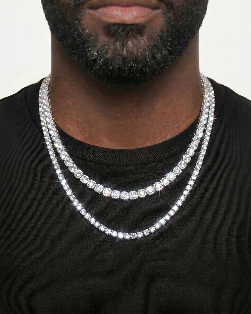 White Gold Cuban Chain Set