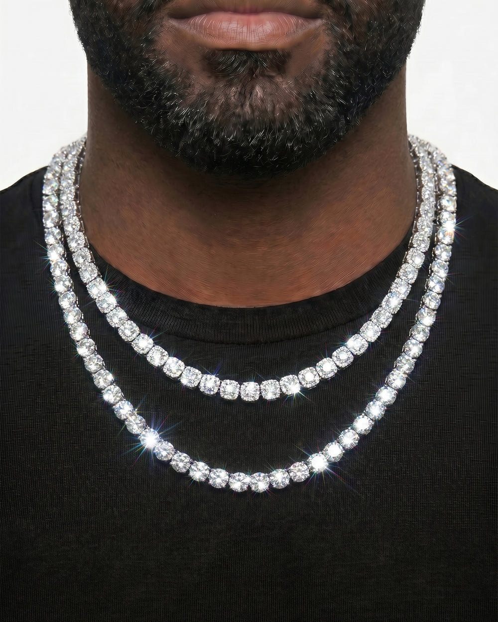 White Gold Cuban Chain Set