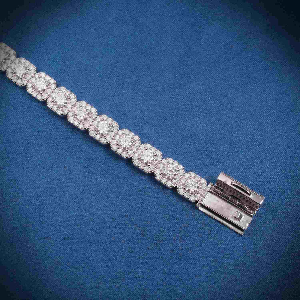  6MM Moissanite Clustered Tennis Bracelet 14K Gold clasp