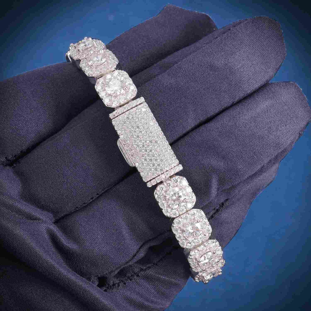  6MM Moissanite Clustered Tennis Bracelet 14K Gold hand