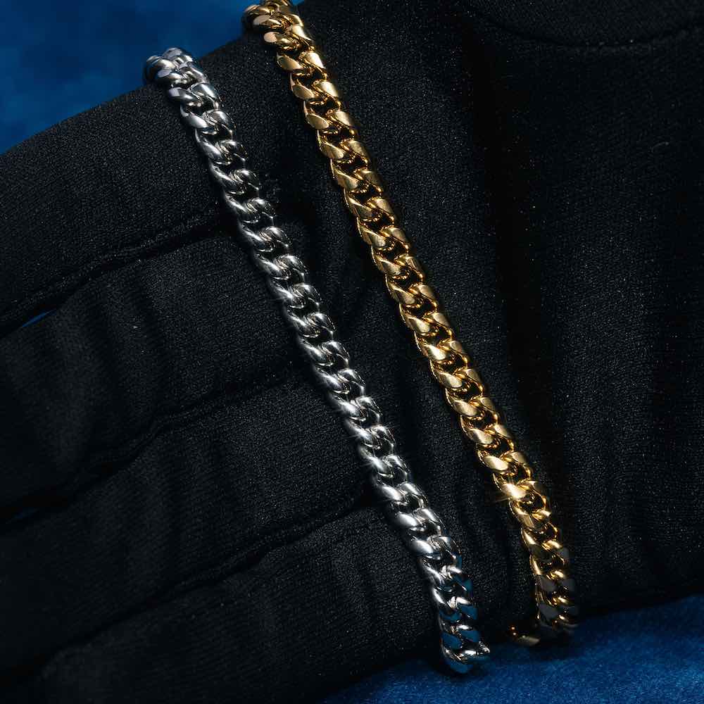 6MM Cuban Link Chain 14K White Gold Silver hand