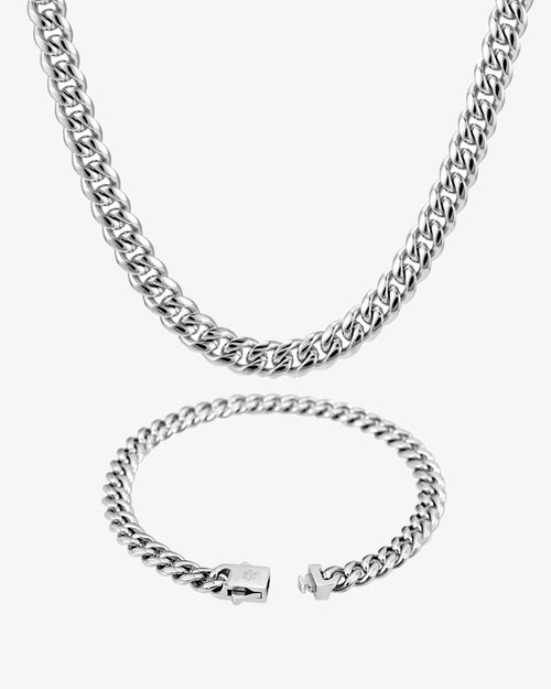 6mm cuban link chain and bracelet bundle silver px