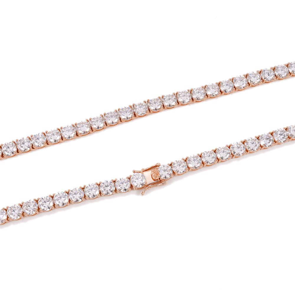 6MM Diamond Tennis Chain 14K Solid Rose Gold Clasp