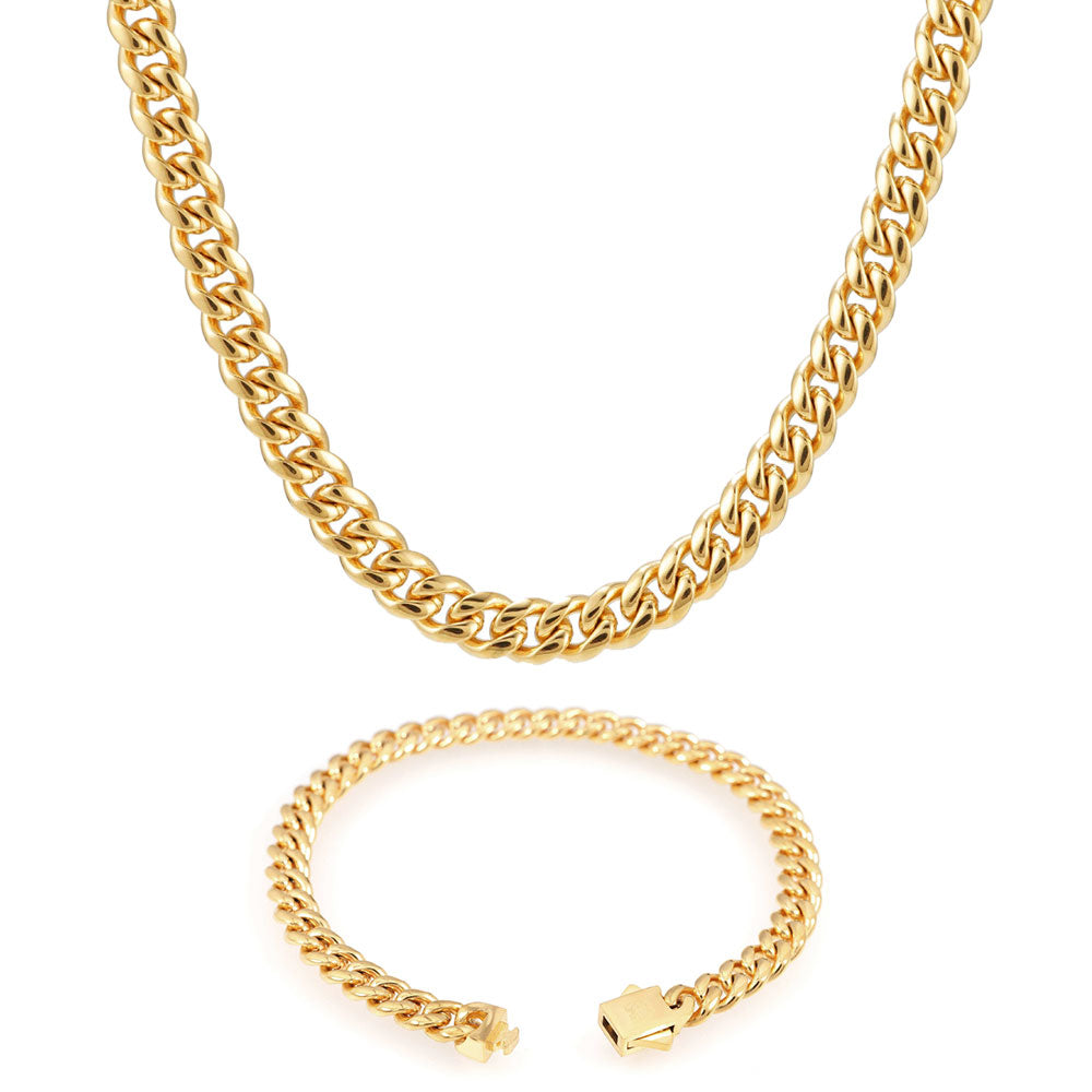 6MM Cuban Link Chain and Bracelet Bundle 14K Gold
