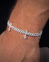 6MM Moissanite Cross Cuban Link Bracelet 14K Gold - White Gold