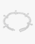 6MM Moissanite Cross Cuban Link Bracelet 14K Gold - White Gold