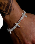 6MM Moissanite Cross Cuban Link Bracelet 14K Gold - White Gold