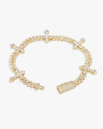 6MM Moissanite Cross Cuban Link Bracelet 14K Gold - Yellow Gold