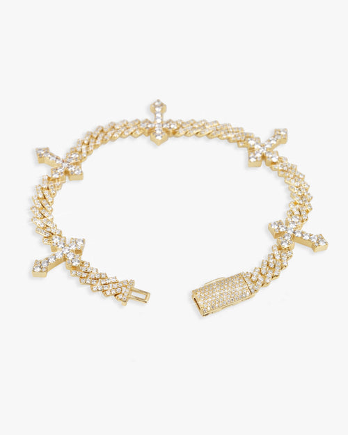 6mm moissanite cross cuban link bracelet 14k gold icecartel px yellow clasp