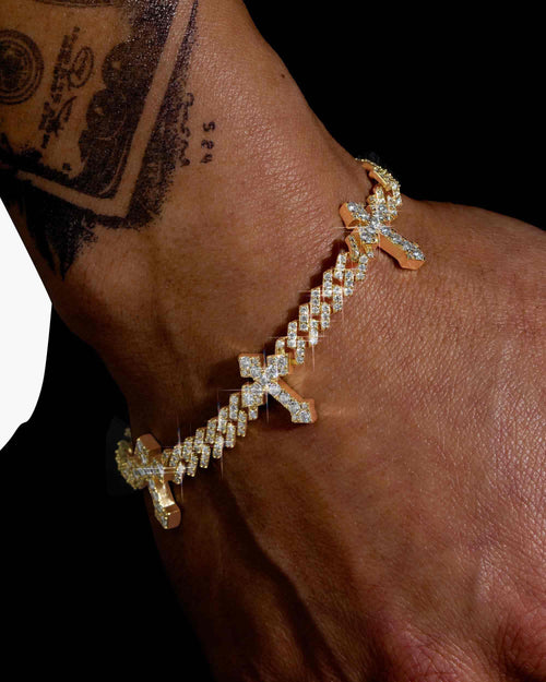 6mm moissanite cross cuban link bracelet 14k gold icecartel px yellow model