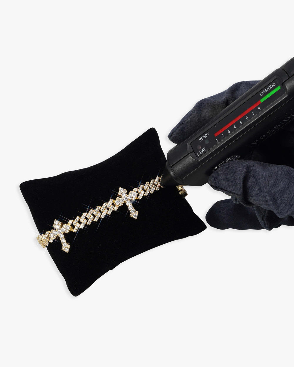 6MM Moissanite Cross Cuban Link Bracelet 14K Gold - Yellow Gold