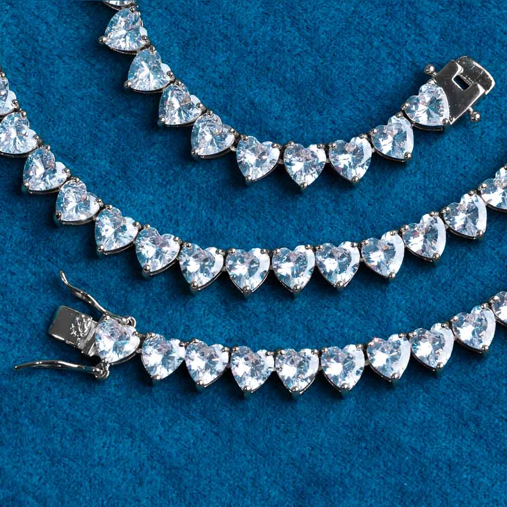 6mm moissanite heart tennis chain necklace 14k gold