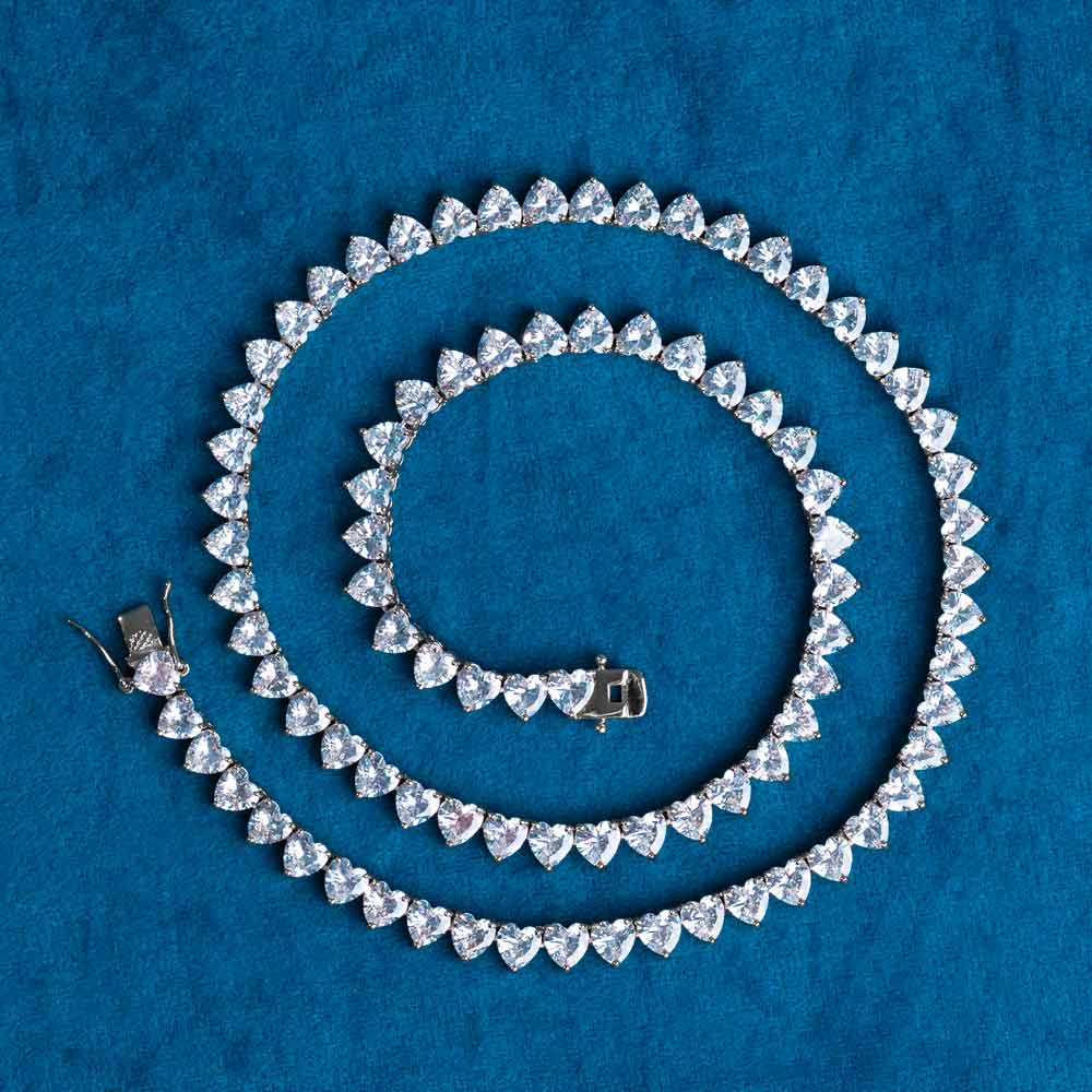 6mm moissanite heart tennis chain necklace 14k white gold