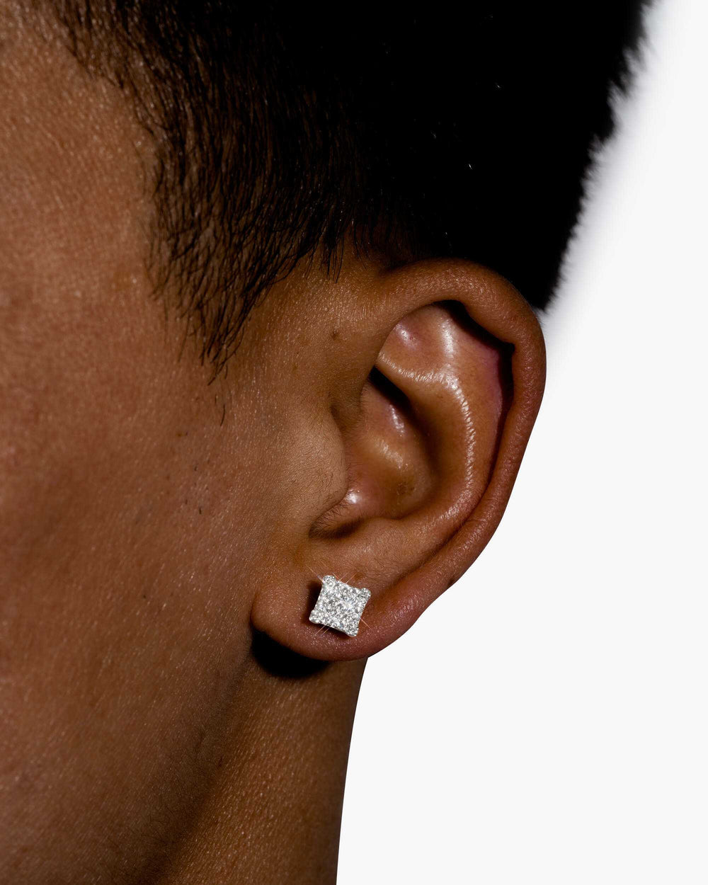 6mm moissanite square cluster earrings 14k icecartel w model