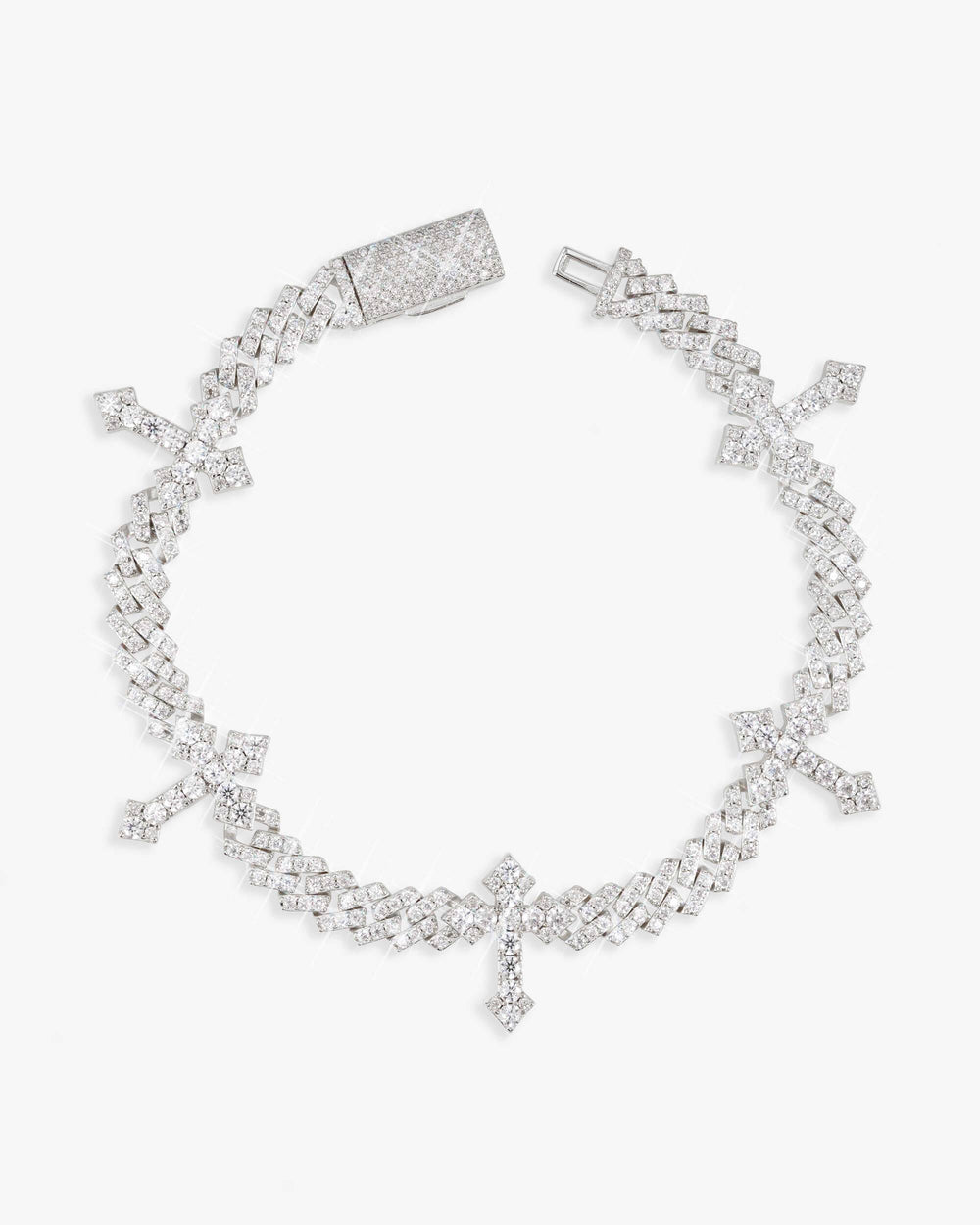 6MM VVS Cross Cuban Link Bracelet 14K Gold - White Gold