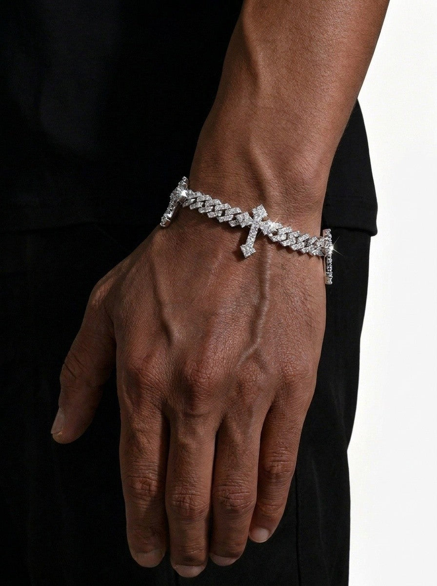 6MM VVS Cross Cuban Link Bracelet 14K Gold - White Gold