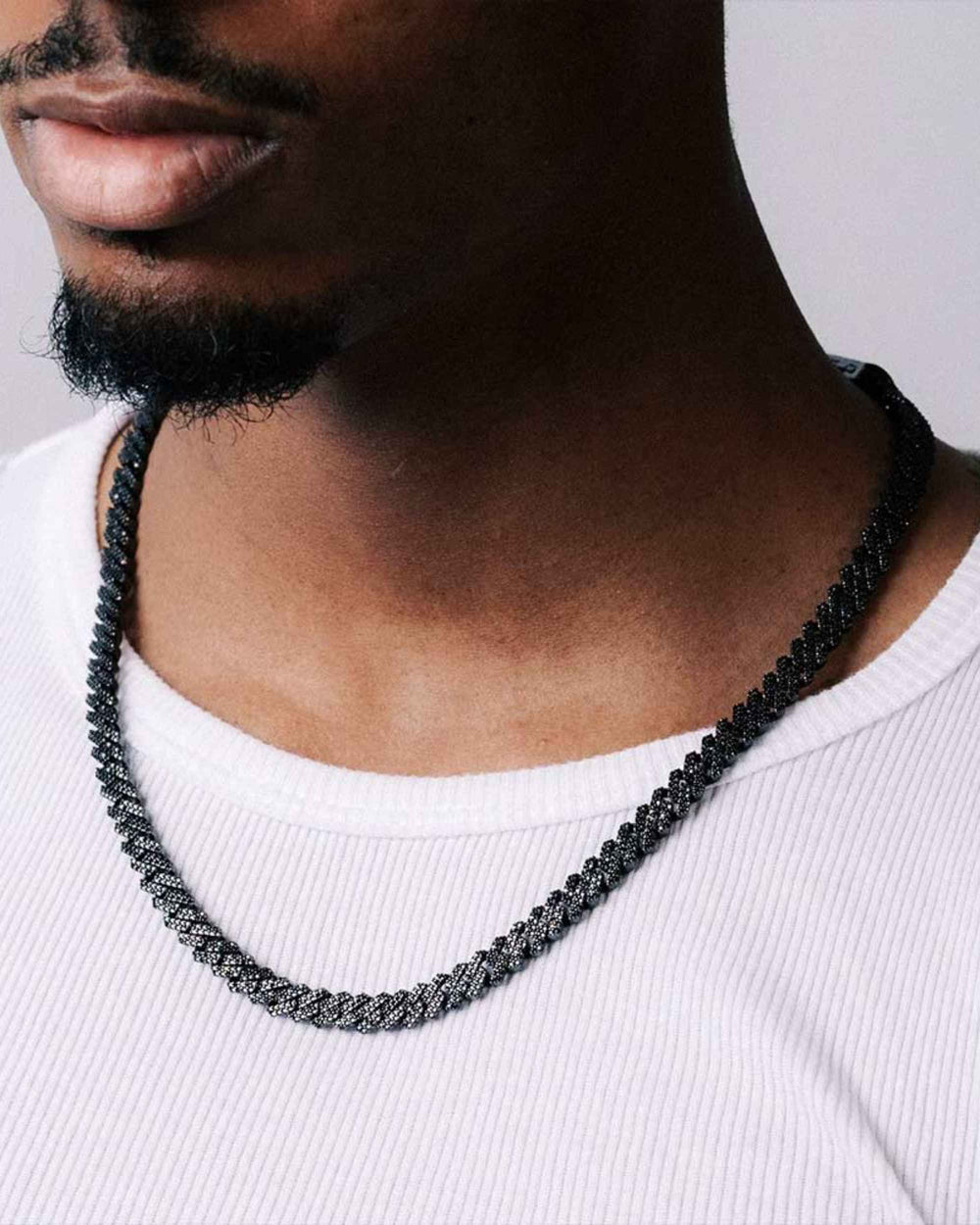 8mm black moissanite prong cuban link chain 14k black gold icecartel px model shoot