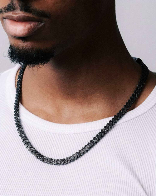 8mm black moissanite prong cuban link chain 14k black gold icecartel px model shoot