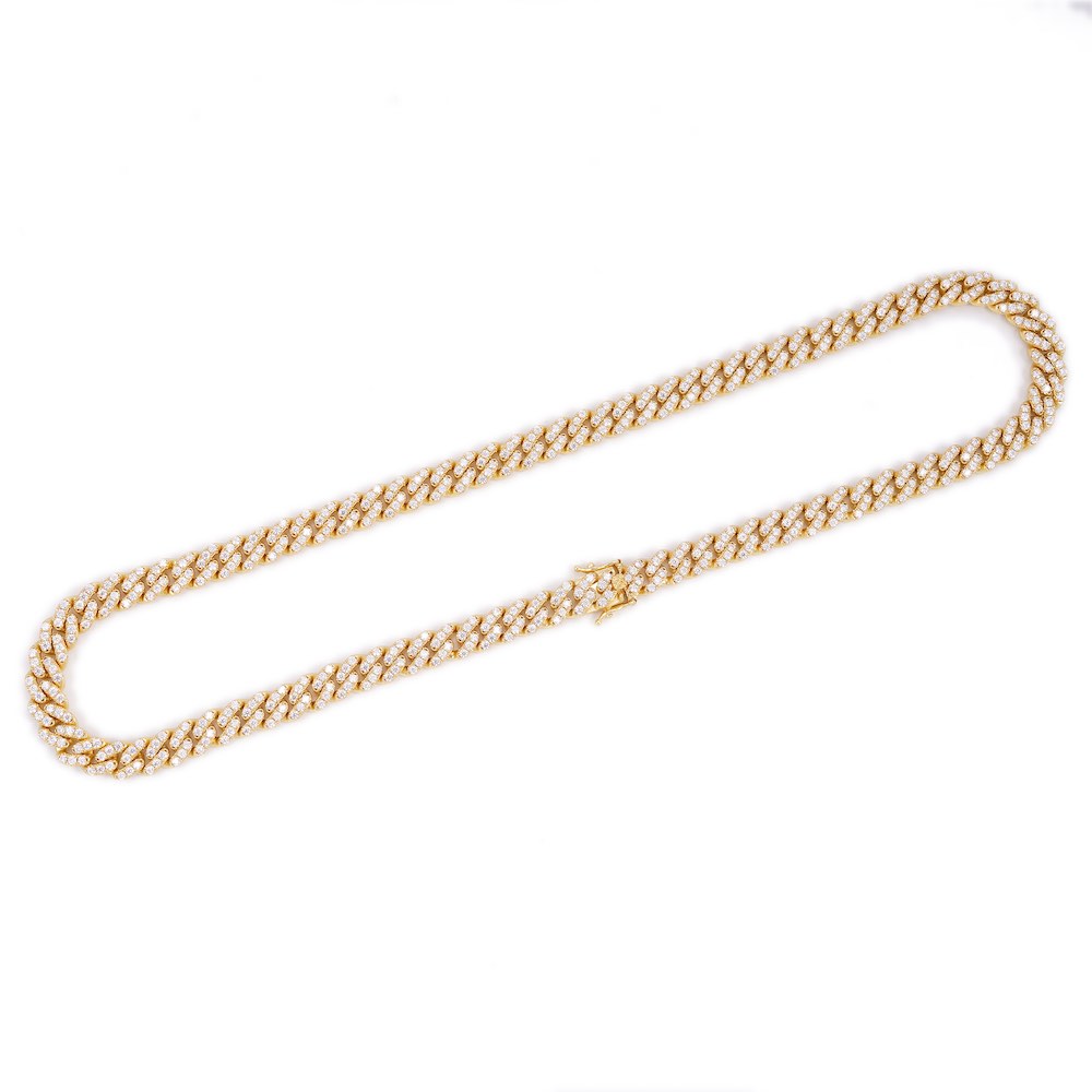 8MM Diamond Cuban Link Chain 14K Solid Yellow Gold All