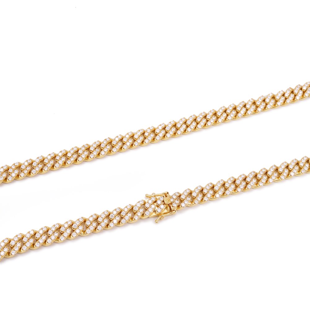 8MM Diamond Cuban Link Chain 14K Solid Yellow Gold Clasp
