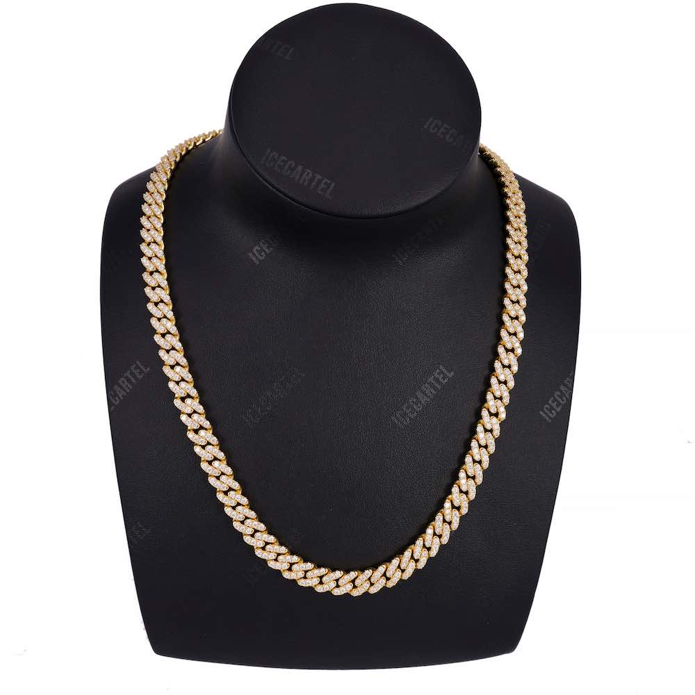 8MM Diamond Cuban Link Chain 14K Solid Yellow Gold Neck