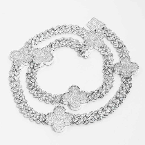 8mm four leaf cuban link chain white gold